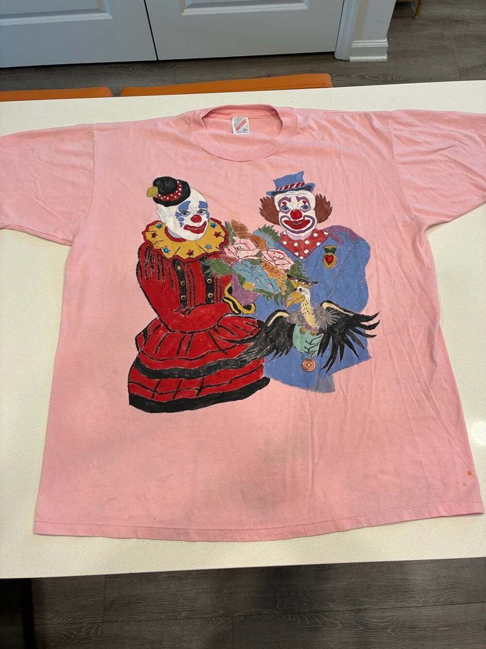 Jerzees Hand Painted Clown Graphic T-Shirt Size XL Pink